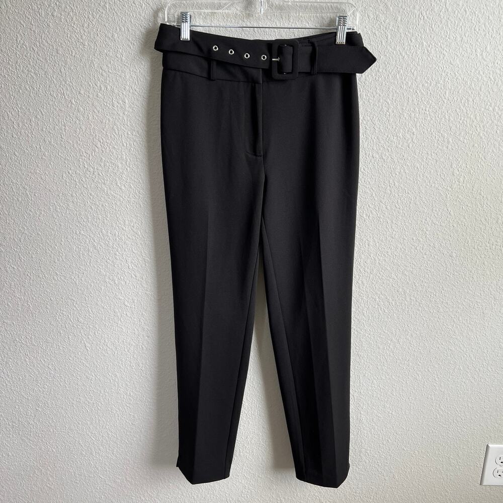 T Tahari Black Slim Ankle Belted Trouser Pants Women's 4 High Rise Slacks Classy